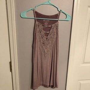 Lace criss cross tank top